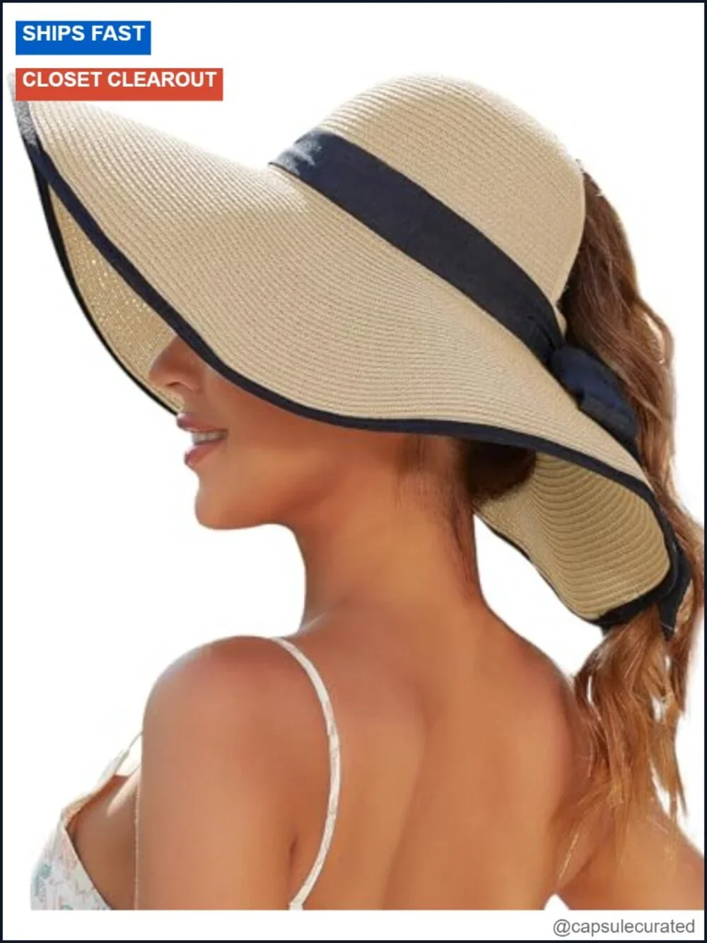 Floppy Wide Brim Ponytail Sun Hat for Women SPF50 Packable Beach Hat